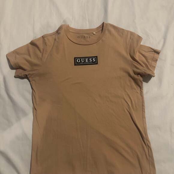 Guess Y2K Spell Out Box Logo Tan Short Sleeve Tee - Picture 2 of 6